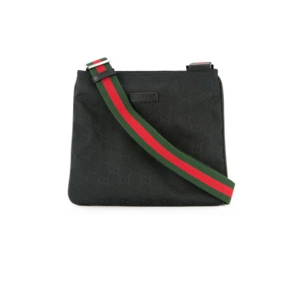 Gucci Pre-owned Gg Shelly Line Cross Body Shoulder Bag In Black, Red, Green - Picture 1 of 16